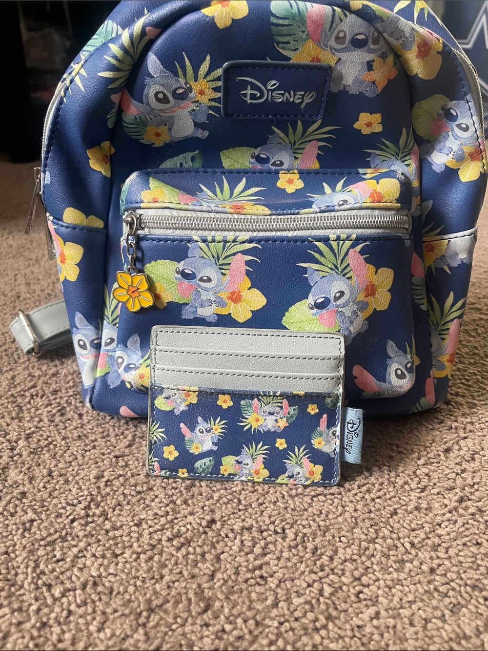 Disneyland Stitch Floral Mini Backpack with Card Holder